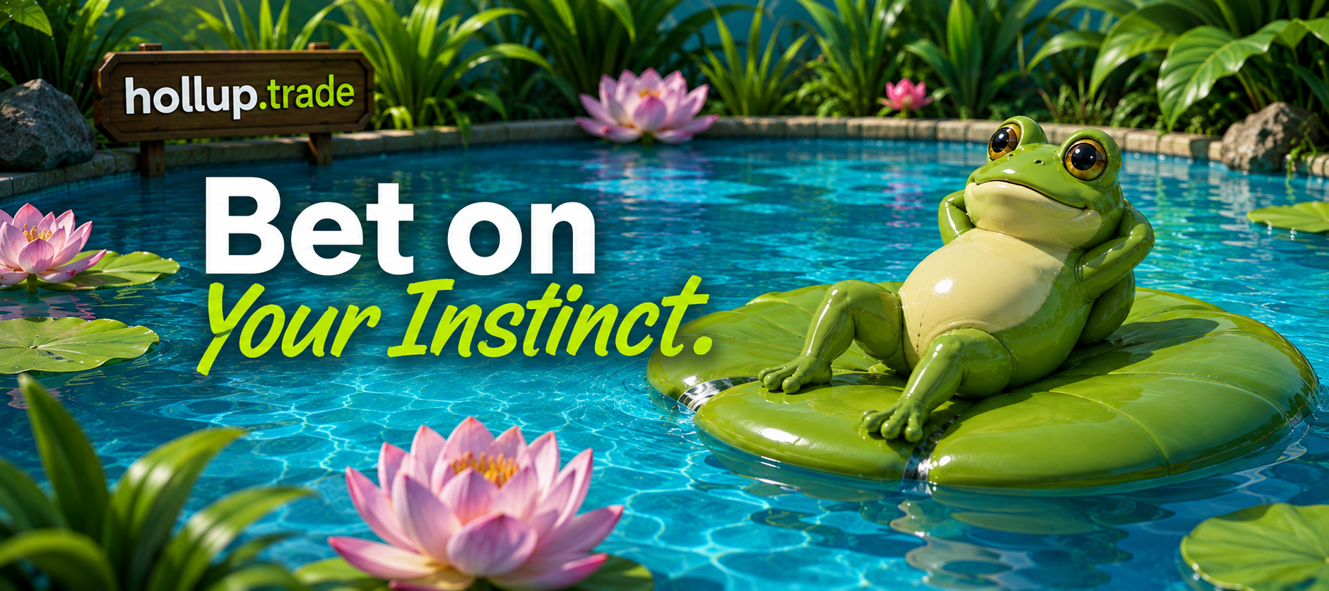 Hollup frog relaxing on a lily pad float — bet on your instinct